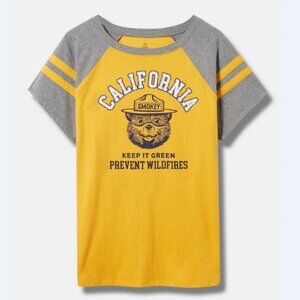 Torrid Smokey Bear‎ Classic Fit Cotton Varsity Boat Neck Tee - Medium